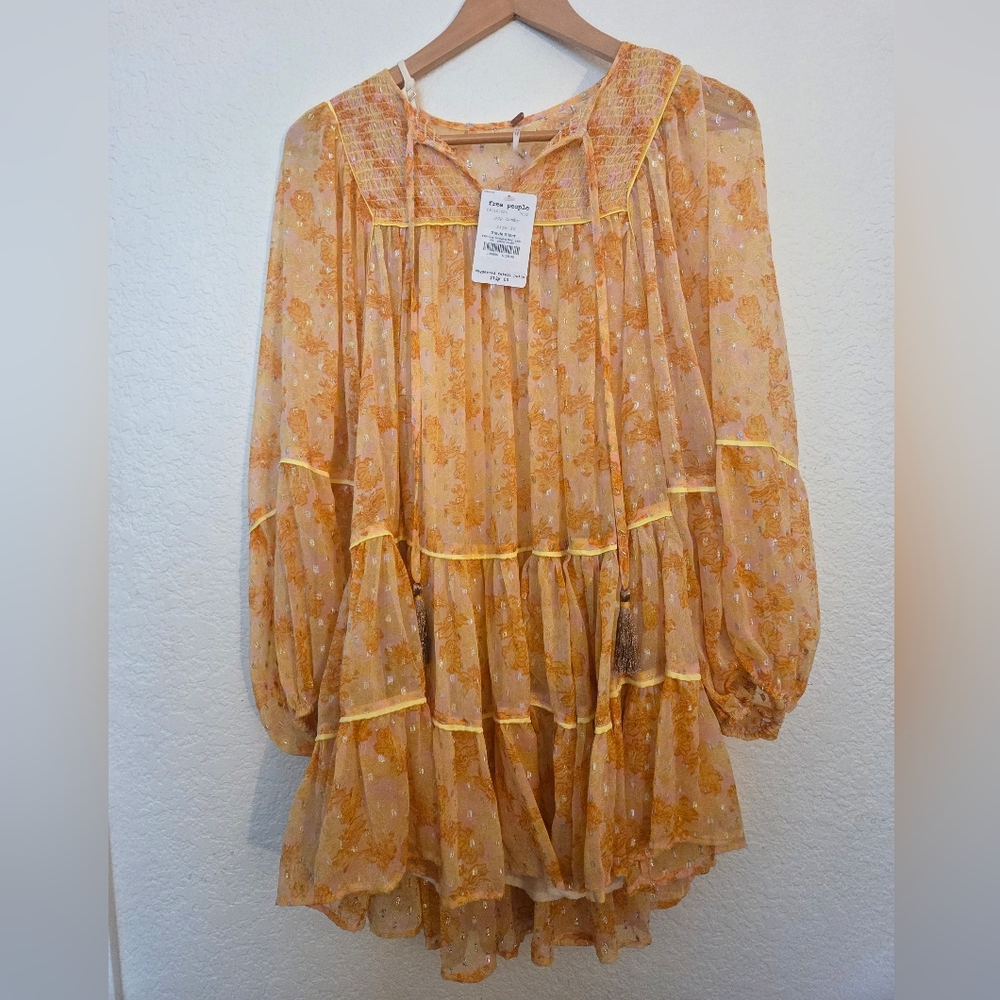 Free People Stevie Sister Mini Dress XS Yellow Combo NWT $128 - Picture 2 of 5